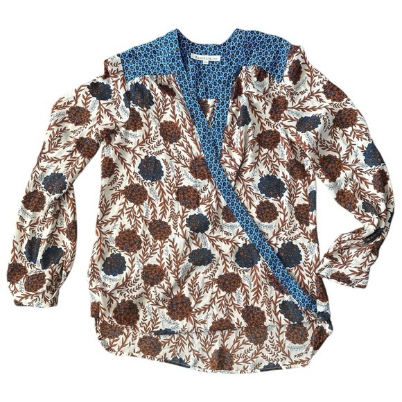 Daniel Rainn Boho Floral Wrap Blouse Size S‎ Long Sleeve V-Neck Lightweight Top - Picture 1 of 4